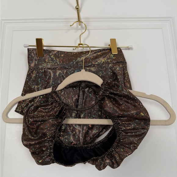 Shiny Metallic Gold Two-Piece Bartender Bottle Girl Set - Picture 1 of 3